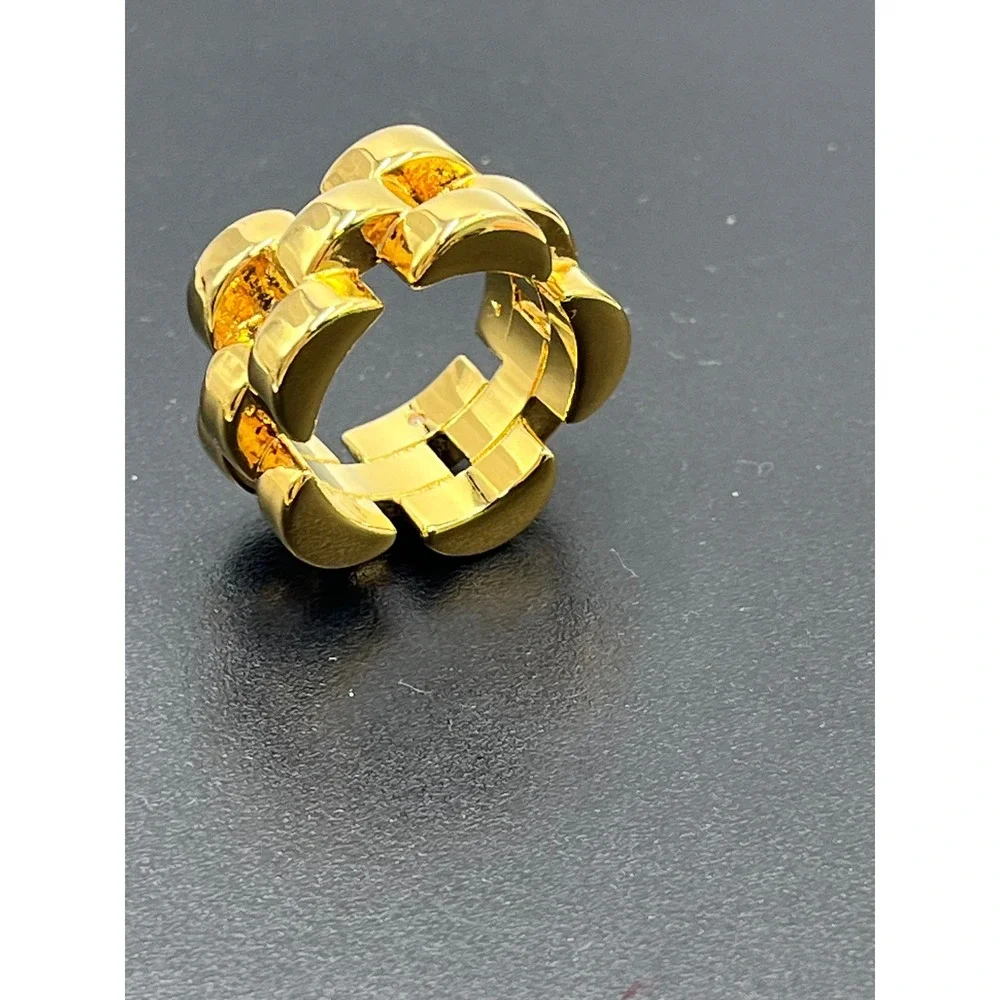 Kate Spade Rolly Sliced Scallops Gold‎ Plated Heavy Chain Link Ring Sz 7